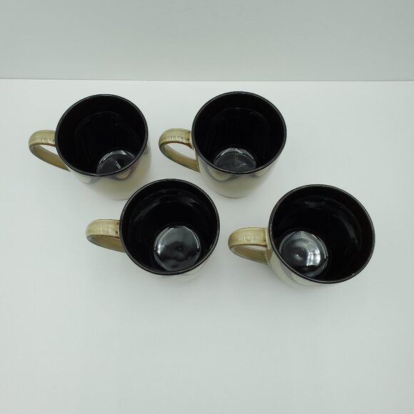 Pier 1 Wave Mugs Tan Stoneware Mugs Brown Gold Reddish Orange Arc Border - Picture 3 of 9